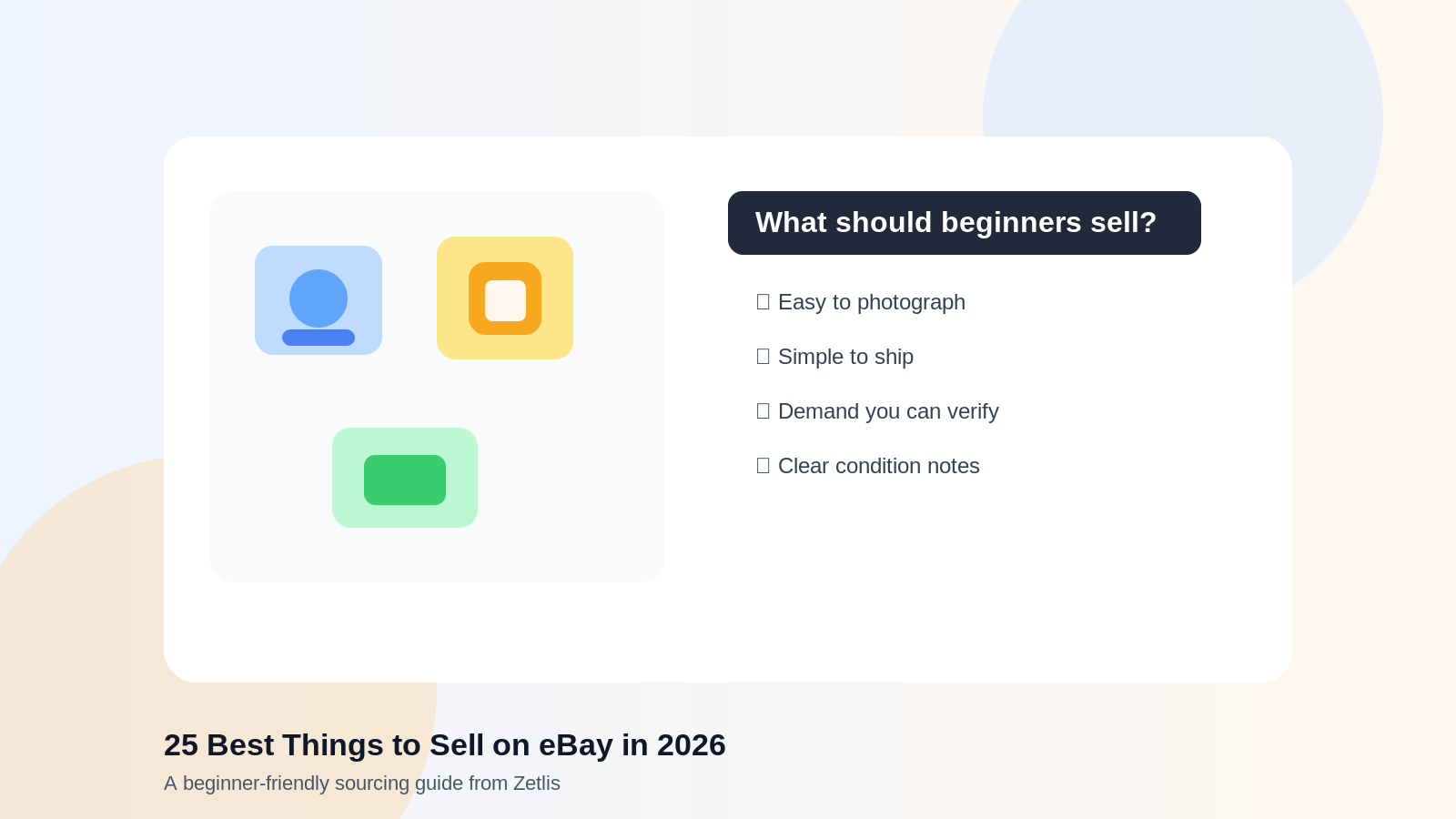 Illustrazione di oggetti adatti ai principianti da vendere su eBay nel 2026